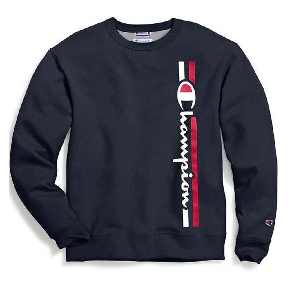 Champion Fleece Crew Vertical Logo Sweatshirt Black Men Small